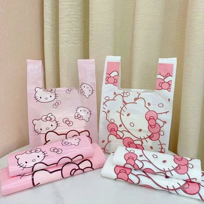 Cute Cartoon Kawaii Hello Kitty Cat Pattern Portable Bin Bag Vest Bag Plastic Bag Pink Tote Bag Storage Bag Household Waste Bag My Store