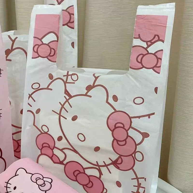 100Pcs Anime Hello Kitty Cinnamoroll Doggie Bag Cute Cartoon Printing Portable Plastic Storage Tote Bag For Girls My Store
