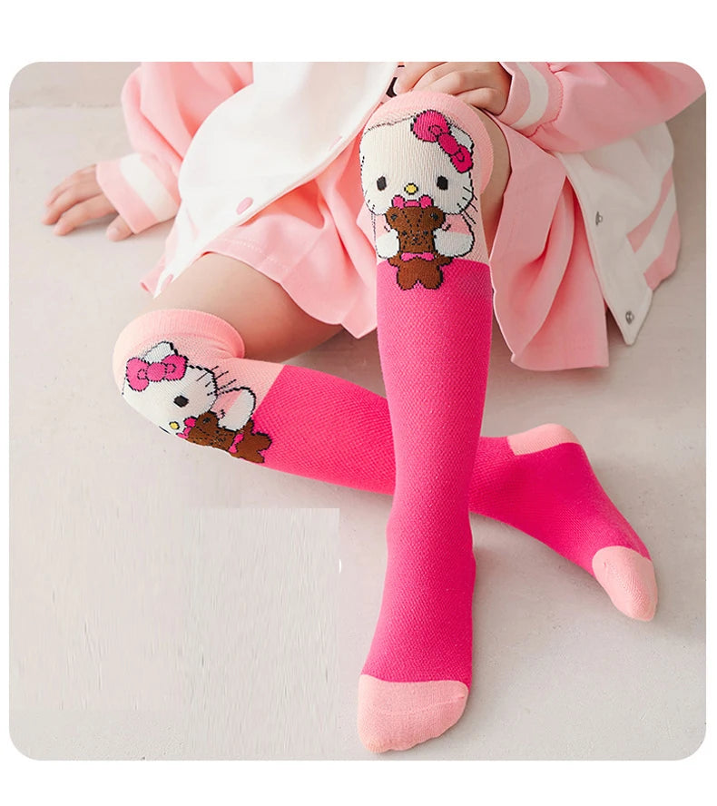 3 Pairs Spring and Summer Cartoon Anime Hello Kitty Pattern Girls Over knee Socks Cotton Comfortable and Soft Casual Girls Socks My Store