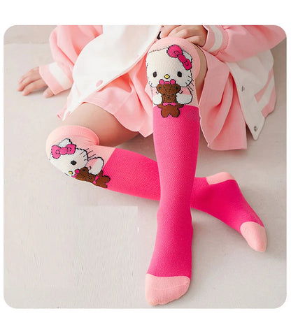 3 Pairs Spring and Summer Cartoon Anime Hello Kitty Pattern Girls Over knee Socks Cotton Comfortable and Soft Casual Girls Socks My Store