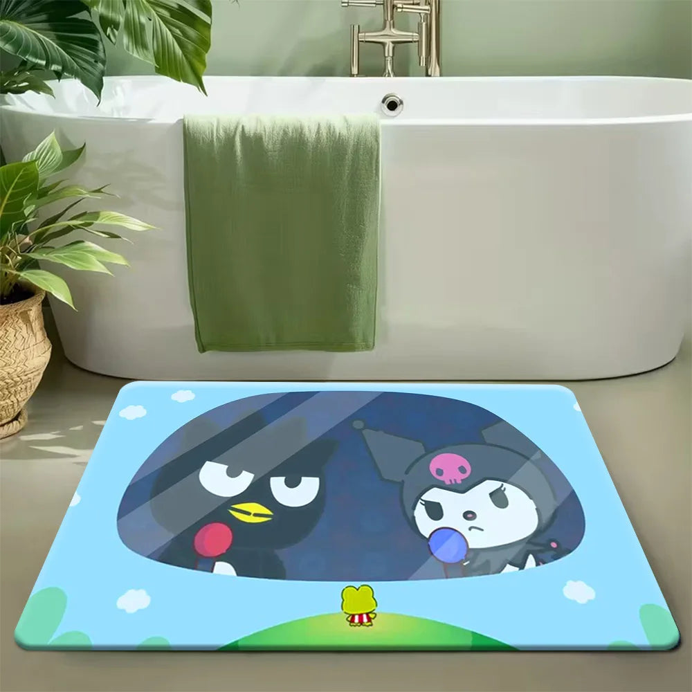 Hello Kitty Kawaii Doormat 2D Flat Print Black Pink Bow Pattern Non-Slip Absorbent Floor Mat for Christmas Entryway Home Decor My Store