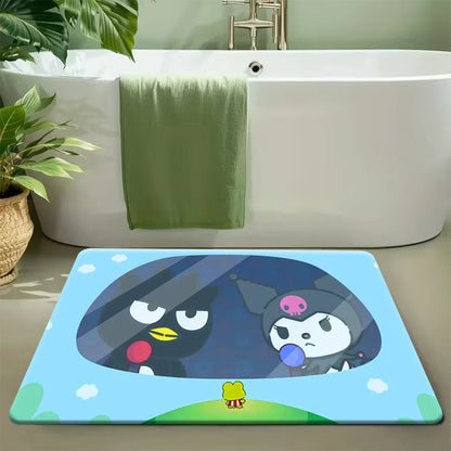 Hello Kitty Kawaii Doormat 2D Flat Print Black Pink Bow Pattern Non-Slip Absorbent Floor Mat for Christmas Entryway Home Decor My Store