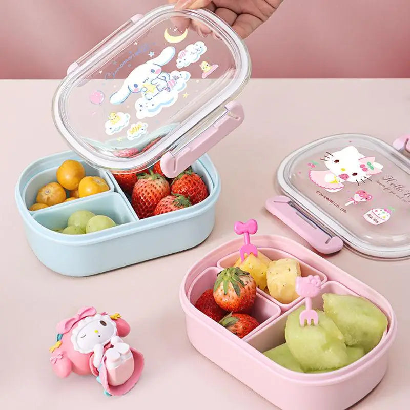 580Ml Sanrio Bento Box Kawaii Hello Kitty Cinnamoroll Kuromi Large Capacity Student Portable Separated Fruit Preservation Box My Store