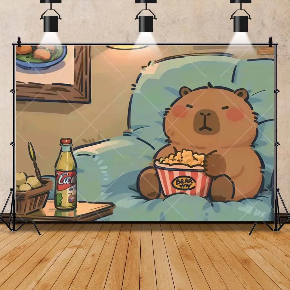 Cartoon cute capybara good luck photography background customizable children's first birthday decoration photo studiophoto props My Store