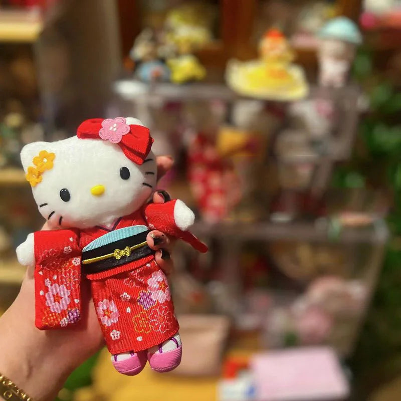 Cute Hello Kitty Plush Keychain KT Cat Kimono Style Stuffed Toys Kawaii Backpack Doll Pendant Dopamine Plushie Girl Perfect Gift My Store