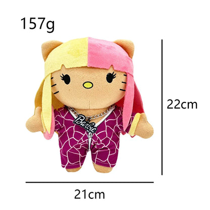 Hello Kitty Nicki Minaj Yellow Pink Hair Plush Doll Cute Clothing Figure Stuffed Toys Cute Boys Girls Birthday Gift 22cm My Store