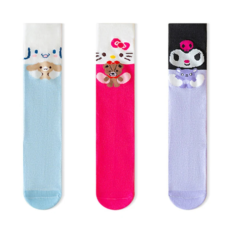 3 Pairs Spring and Summer Cartoon Anime Hello Kitty Pattern Girls Over knee Socks Cotton Comfortable and Soft Casual Girls Socks My Store