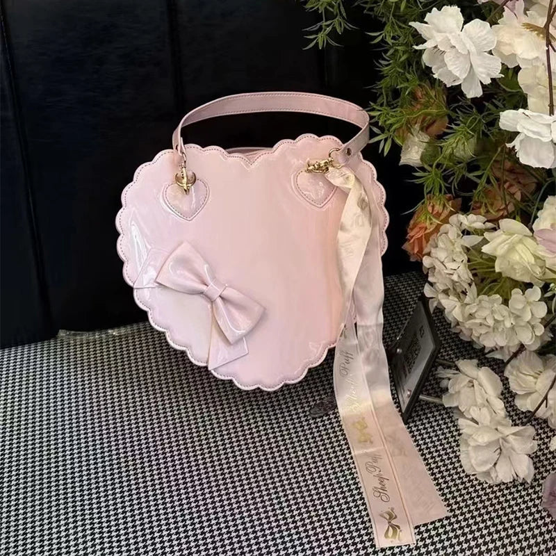 Japanese Lolita Handbag Bow-knot Cookie Heart-shaped Shoulder Bag Highquality Pu Zipper Wallet Brand Design Simple Crossbody Bag My Store