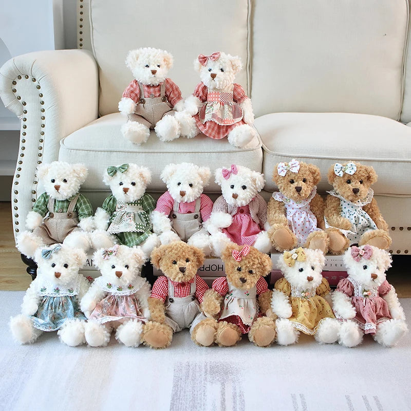 2pcs/lot 26cm Lovely Couple Teddy Bear Peluche Toys Kawaii Dress Bear Dolls Stuffed Soft Toy for Girls Baby Girlfriend Gifts My Store