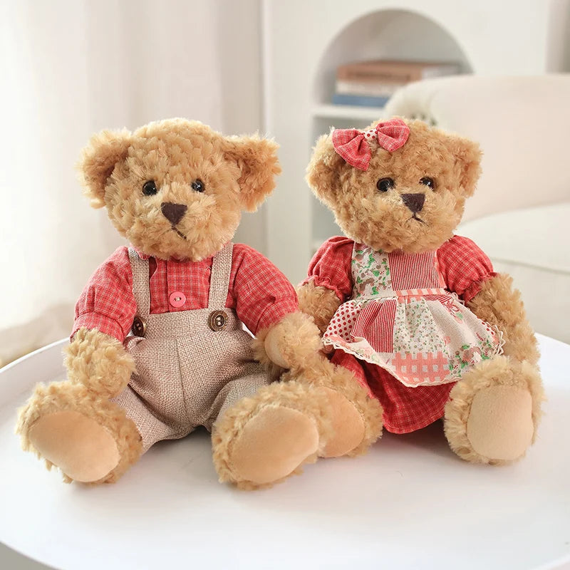 2pcs/lot 26cm Lovely Couple Teddy Bear Peluche Toys Kawaii Dress Bear Dolls Stuffed Soft Toy for Girls Baby Girlfriend Gifts My Store