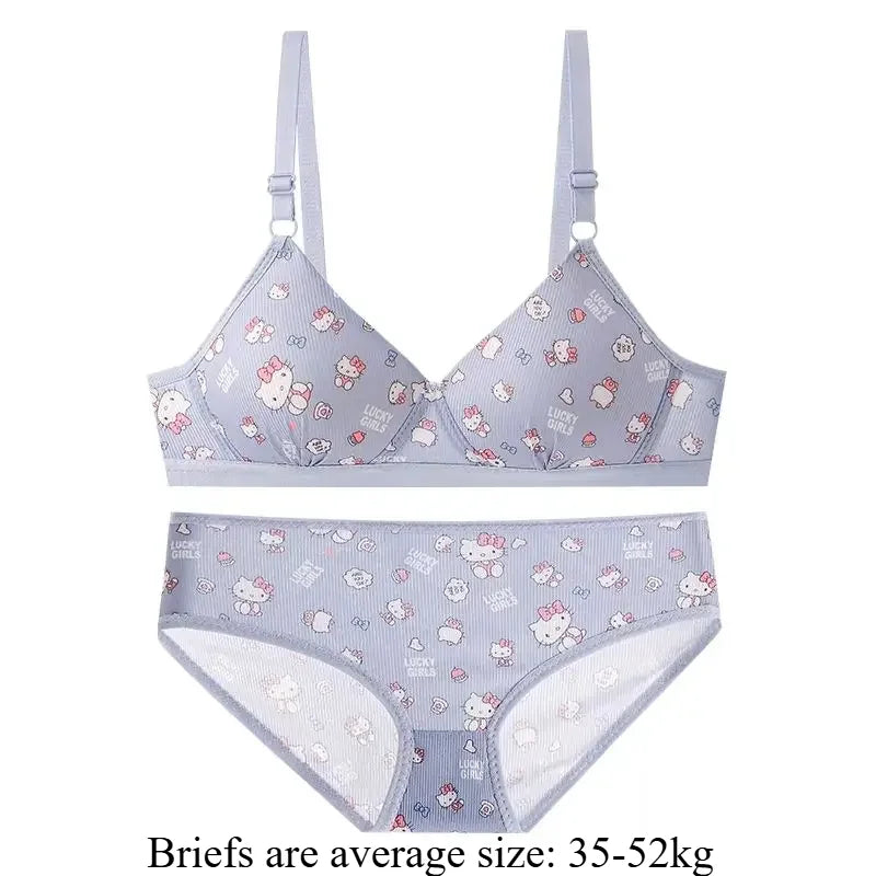 Kawaii Hello Kitty Lingerie Set Cartoon Bra Briefs Women Underwear Soft Comfortable Breathable Wireless Push Up Bra Girl Panties My Store