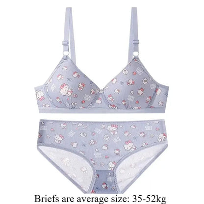 Kawaii Hello Kitty Lingerie Set Cartoon Bra Briefs Women Underwear Soft Comfortable Breathable Wireless Push Up Bra Girl Panties My Store