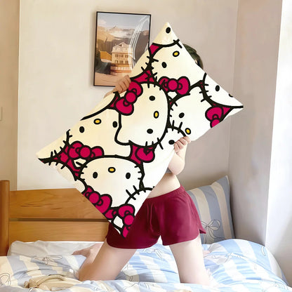 pink Tiling Pattern cushion cover Rectangle Pillow Cover bow Hello kawaii Home Sofa living Room k-Kitty Coffee Shop Pillowcase My Store