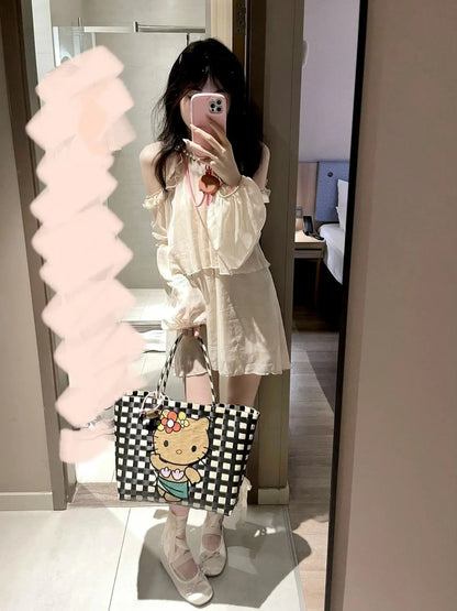 New Hello Kitty Handheld Woven Bag Fashion High Quality Girls' Beach Bag Cartoon Large Capacity Multifunctional Women's Handbag My Store
