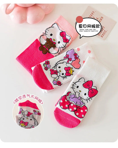 3 Pairs Spring and Summer Cartoon Anime Hello Kitty Pattern Girls Over knee Socks Cotton Comfortable and Soft Casual Girls Socks My Store