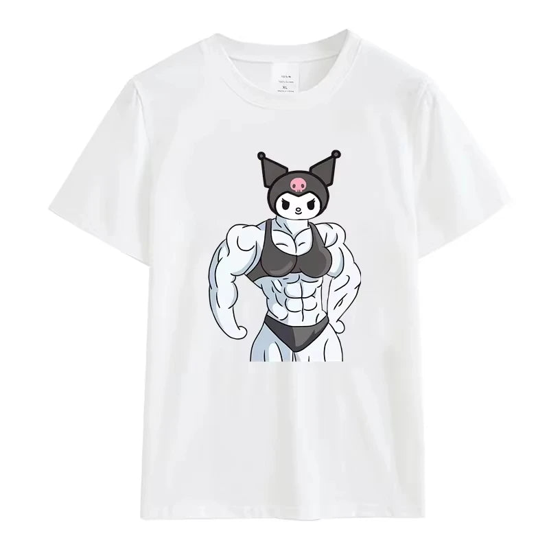 Summer Black and White Hello Kitty and Friends Pattern T-Shirt  Anime Cinnamon Roll Muscle Print Cartoon Top Cotton Short Sleeve My Store