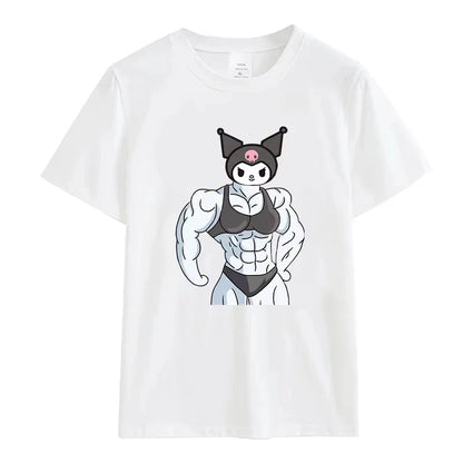 Summer Black and White Hello Kitty and Friends Pattern T-Shirt  Anime Cinnamon Roll Muscle Print Cartoon Top Cotton Short Sleeve My Store