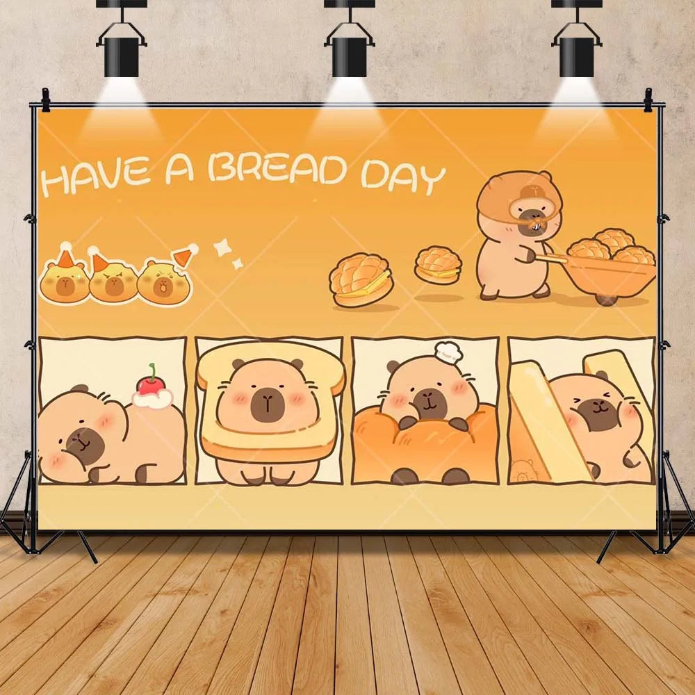 Cartoon cute capybara good luck photography background customizable children's first birthday decoration photo studiophoto props My Store