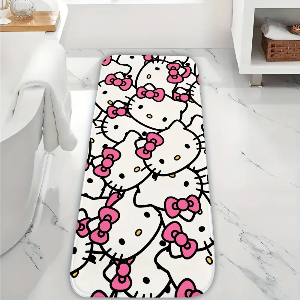For Hello Kitty & Melody Cartoon Character Washable Flannel Rug - Non-Slip, Cute Pattern for Door Mat, Living Room, Bedroom, B My Store