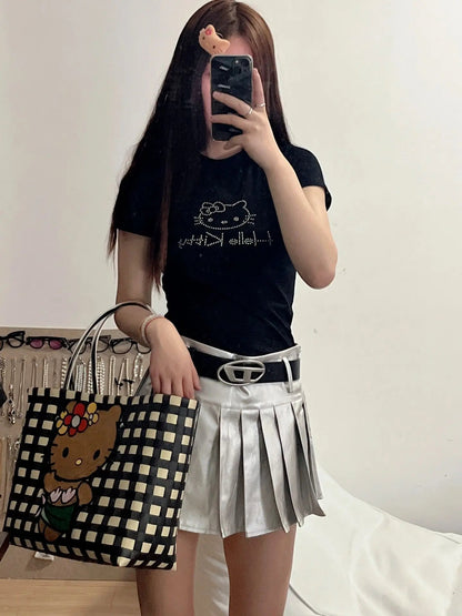 New Hello Kitty Handheld Woven Bag Fashion High Quality Girls' Beach Bag Cartoon Large Capacity Multifunctional Women's Handbag My Store