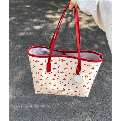Fashion Cherry Tote Bag Popular Cute Cartoon Women Shoulder Bag New Trend Large Capacity Commuter Bag Student Laptop Bag Handbag My Store