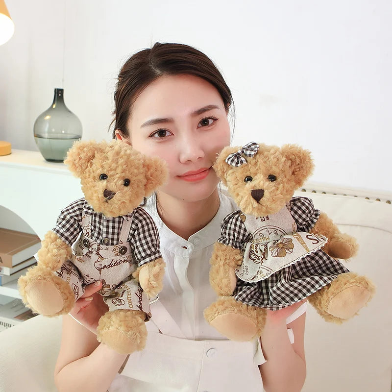 2pcs/lot 26cm Lovely Couple Teddy Bear Peluche Toys Kawaii Dress Bear Dolls Stuffed Soft Toy for Girls Baby Girlfriend Gifts My Store