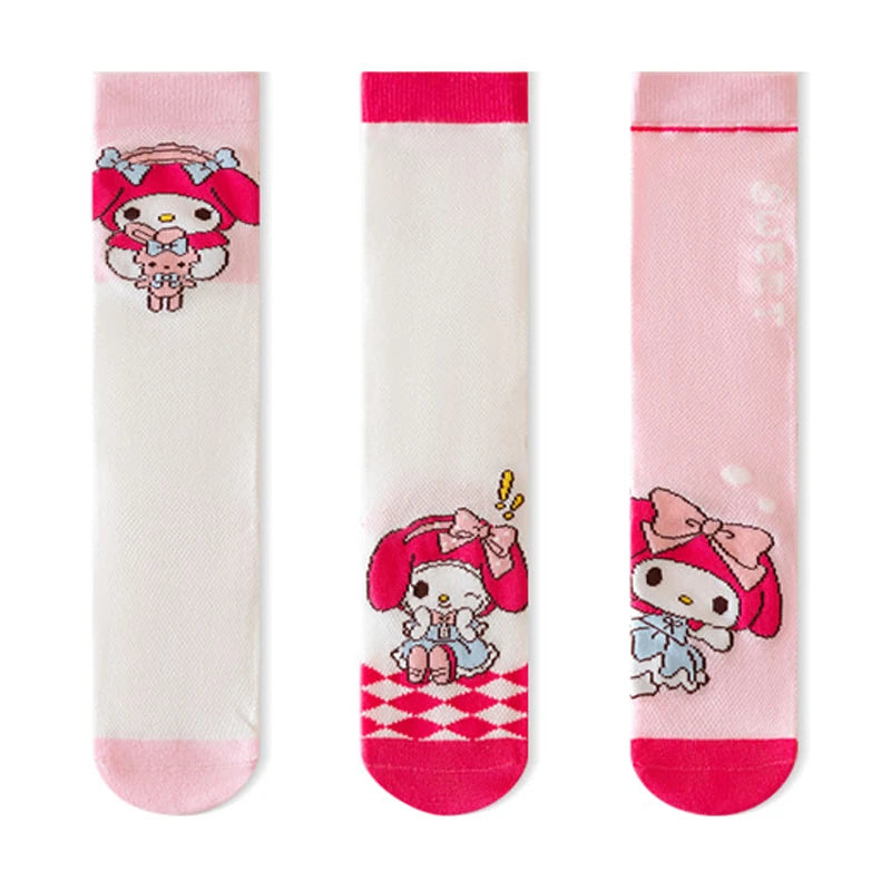 3 Pairs Spring and Summer Cartoon Anime Hello Kitty Pattern Girls Over knee Socks Cotton Comfortable and Soft Casual Girls Socks My Store
