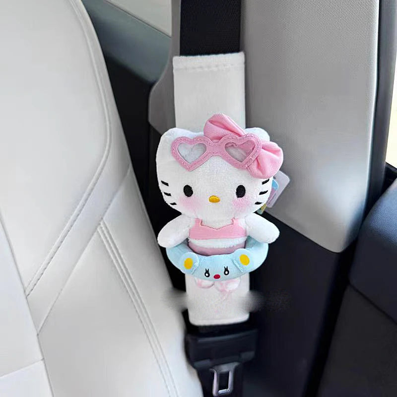 Sanrios Car Accessories Seat Belt Anime Kitty Cat Shoulder Cover Cute Cartoon Animals Protection Seat Belt Padding Pad Cushion My Store