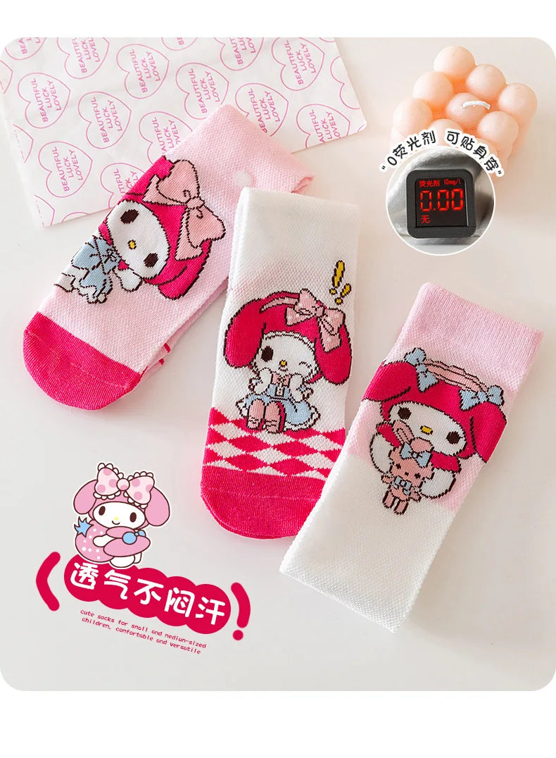 3 Pairs Spring and Summer Cartoon Anime Hello Kitty Pattern Girls Over knee Socks Cotton Comfortable and Soft Casual Girls Socks My Store