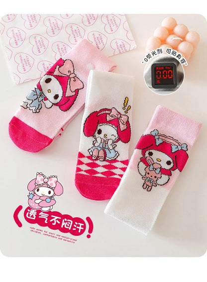3 Pairs Spring and Summer Cartoon Anime Hello Kitty Pattern Girls Over knee Socks Cotton Comfortable and Soft Casual Girls Socks My Store