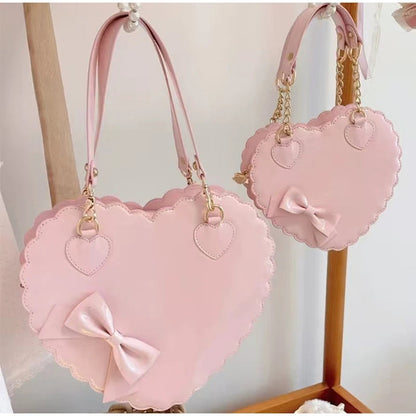 Japanese Lolita Handbag Bow-knot Cookie Heart-shaped Shoulder Bag Highquality Pu Zipper Wallet Brand Design Simple Crossbody Bag My Store