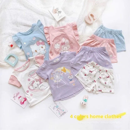 Sanrio Hello Kitty Summer new trendy girls cartoon 2PC fashion short-sleeved T-Shirt home clothes sweet suit children's clothing My Store