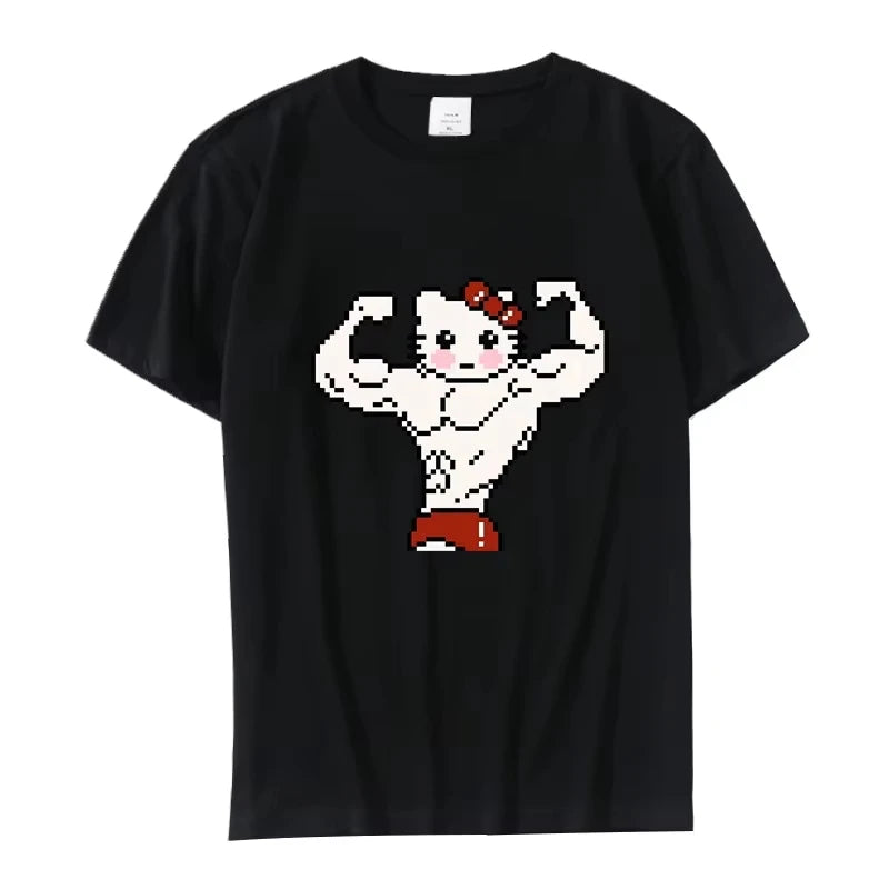 Summer Black and White Hello Kitty and Friends Pattern T-Shirt  Anime Cinnamon Roll Muscle Print Cartoon Top Cotton Short Sleeve My Store