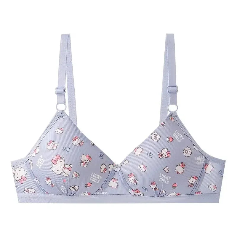 Kawaii Hello Kitty Lingerie Set Cartoon Bra Briefs Women Underwear Soft Comfortable Breathable Wireless Push Up Bra Girl Panties My Store
