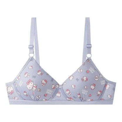 Kawaii Hello Kitty Lingerie Set Cartoon Bra Briefs Women Underwear Soft Comfortable Breathable Wireless Push Up Bra Girl Panties My Store