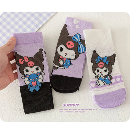 3 Pairs Spring and Summer Cartoon Anime Hello Kitty Pattern Girls Over knee Socks Cotton Comfortable and Soft Casual Girls Socks My Store