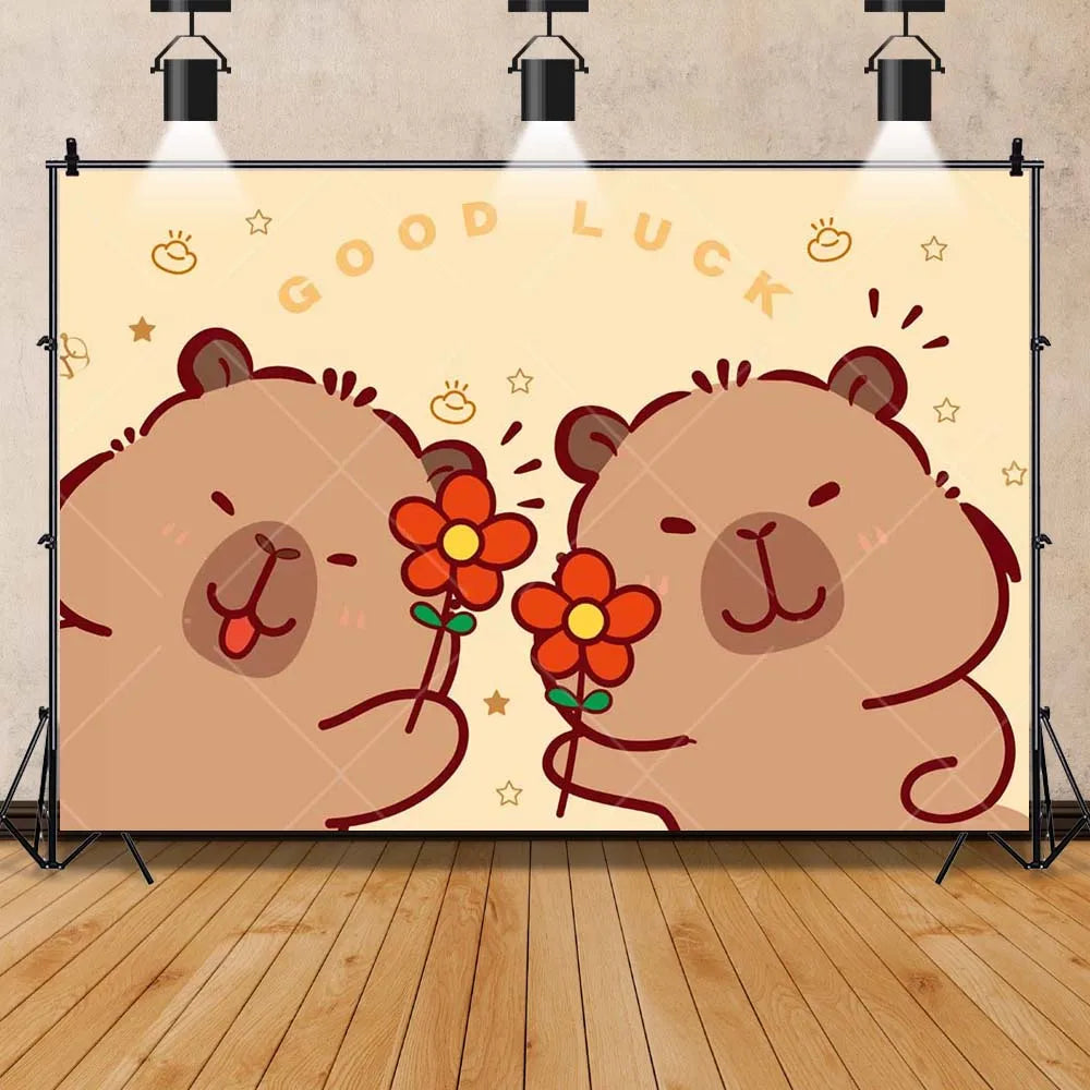 Cartoon cute capybara good luck photography background customizable children's first birthday decoration photo studiophoto props My Store