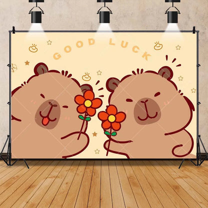 Cartoon cute capybara good luck photography background customizable children's first birthday decoration photo studiophoto props My Store