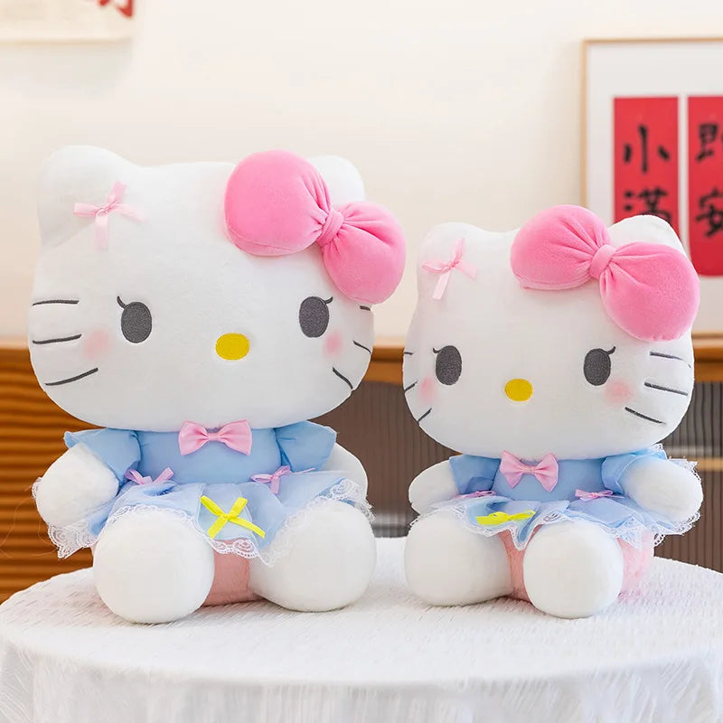 New Style Hello Kitty Plush Toy Big Pink Bow Blue Lace Dress Stuffed Doll Soft Plushie For Kids Girls Birthday Gift Room Decor My Store