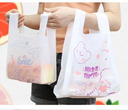 100Pcs Anime Hello Kitty Cinnamoroll Doggie Bag Cute Cartoon Printing Portable Plastic Storage Tote Bag For Girls My Store