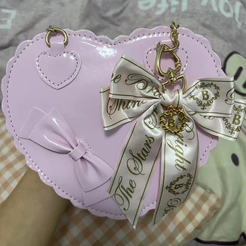 Japanese Lolita Handbag Bow-knot Cookie Heart-shaped Shoulder Bag Highquality Pu Zipper Wallet Brand Design Simple Crossbody Bag My Store