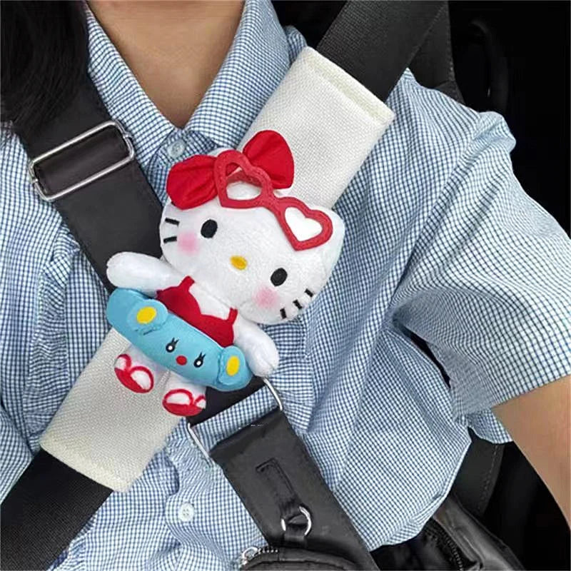 Sanrios Car Accessories Seat Belt Anime Kitty Cat Shoulder Cover Cute Cartoon Animals Protection Seat Belt Padding Pad Cushion My Store