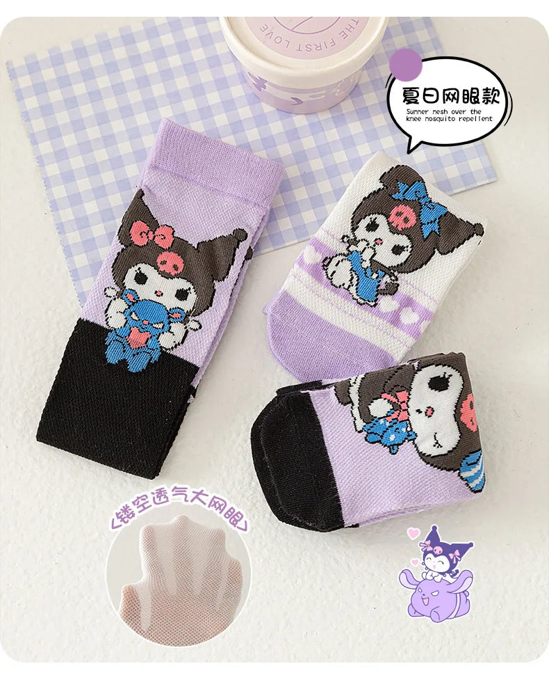 3 Pairs Spring and Summer Cartoon Anime Hello Kitty Pattern Girls Over knee Socks Cotton Comfortable and Soft Casual Girls Socks My Store