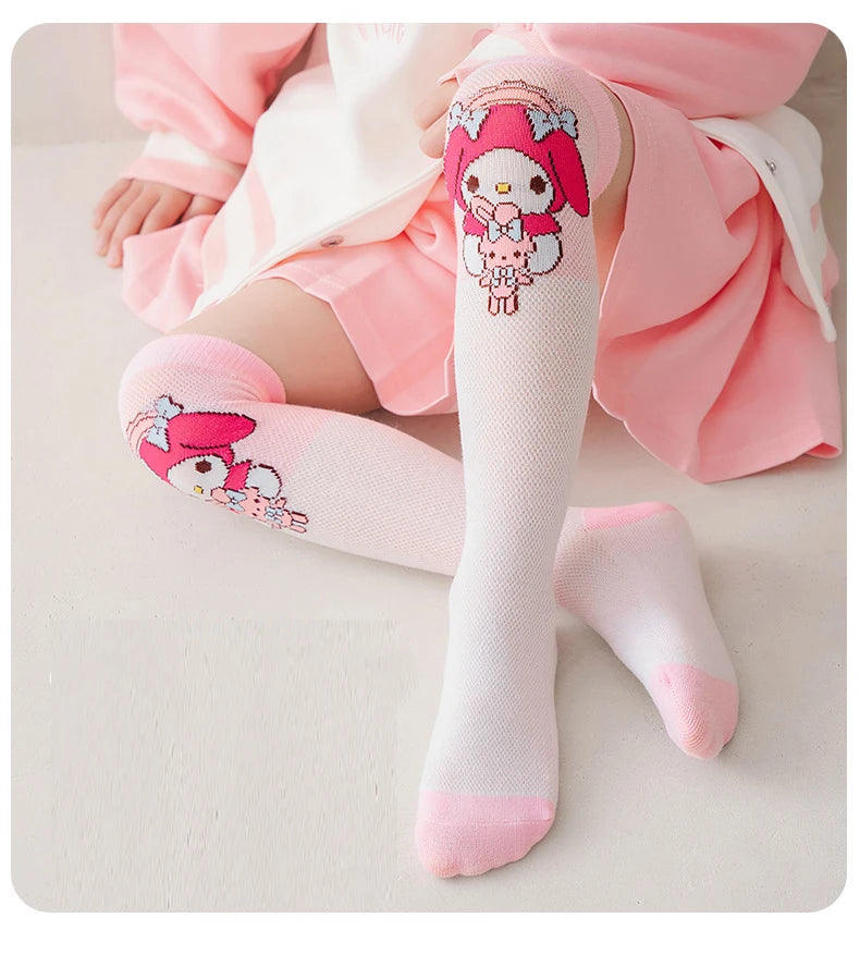 3 Pairs Spring and Summer Cartoon Anime Hello Kitty Pattern Girls Over knee Socks Cotton Comfortable and Soft Casual Girls Socks My Store