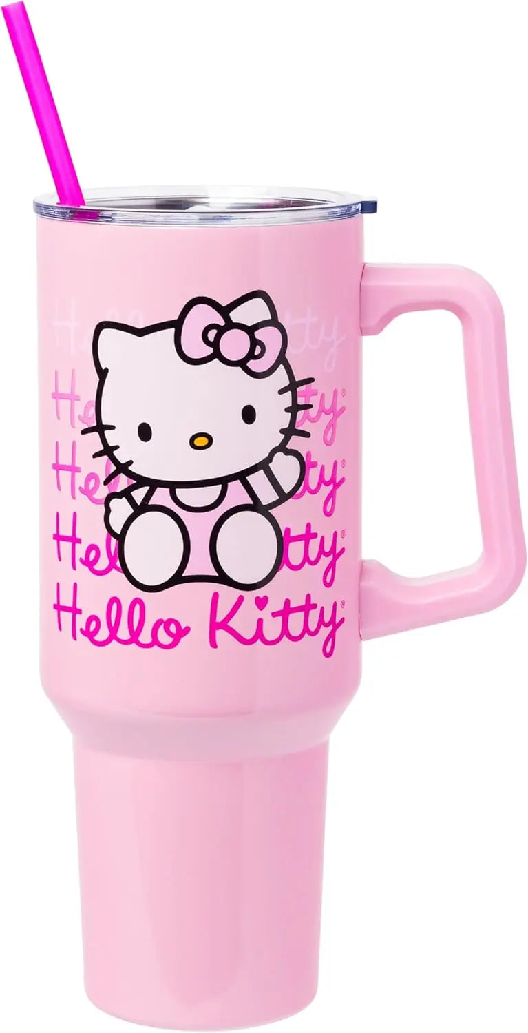 Silver Buffalo Sanrio Hello Kitty Waving Double Walled Stainless Steel Tumbler with Handle and Straw, Fits in Standard Cup Holder, 40 Ounces My Store