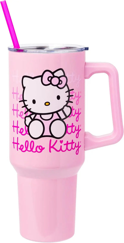 Silver Buffalo Sanrio Hello Kitty Waving Double Walled Stainless Steel Tumbler with Handle and Straw, Fits in Standard Cup Holder, 40 Ounces My Store