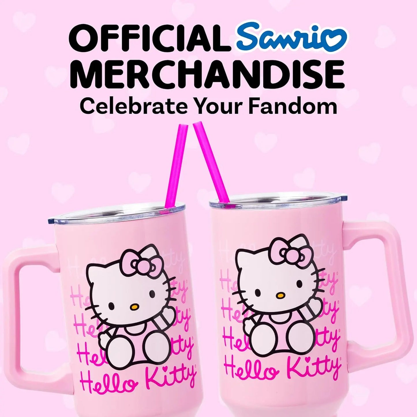 Silver Buffalo Sanrio Hello Kitty Waving Double Walled Stainless Steel Tumbler with Handle and Straw, Fits in Standard Cup Holder, 40 Ounces My Store