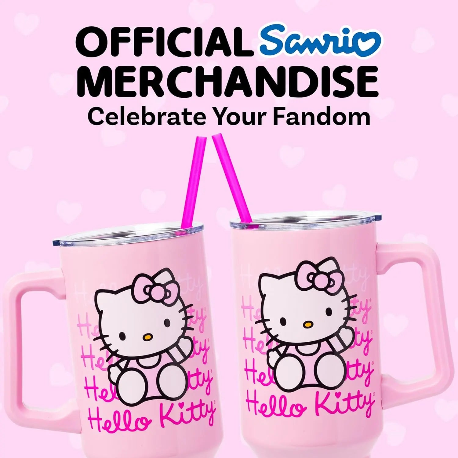 Silver Buffalo Sanrio Hello Kitty Waving Double Walled Stainless Steel Tumbler with Handle and Straw, Fits in Standard Cup Holder, 40 Ounces My Store