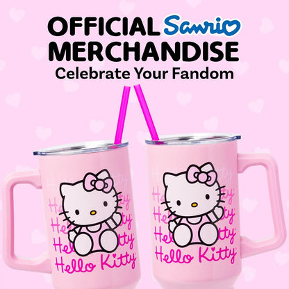 Silver Buffalo Sanrio Hello Kitty Waving Double Walled Stainless Steel Tumbler with Handle and Straw, Fits in Standard Cup Holder, 40 Ounces My Store