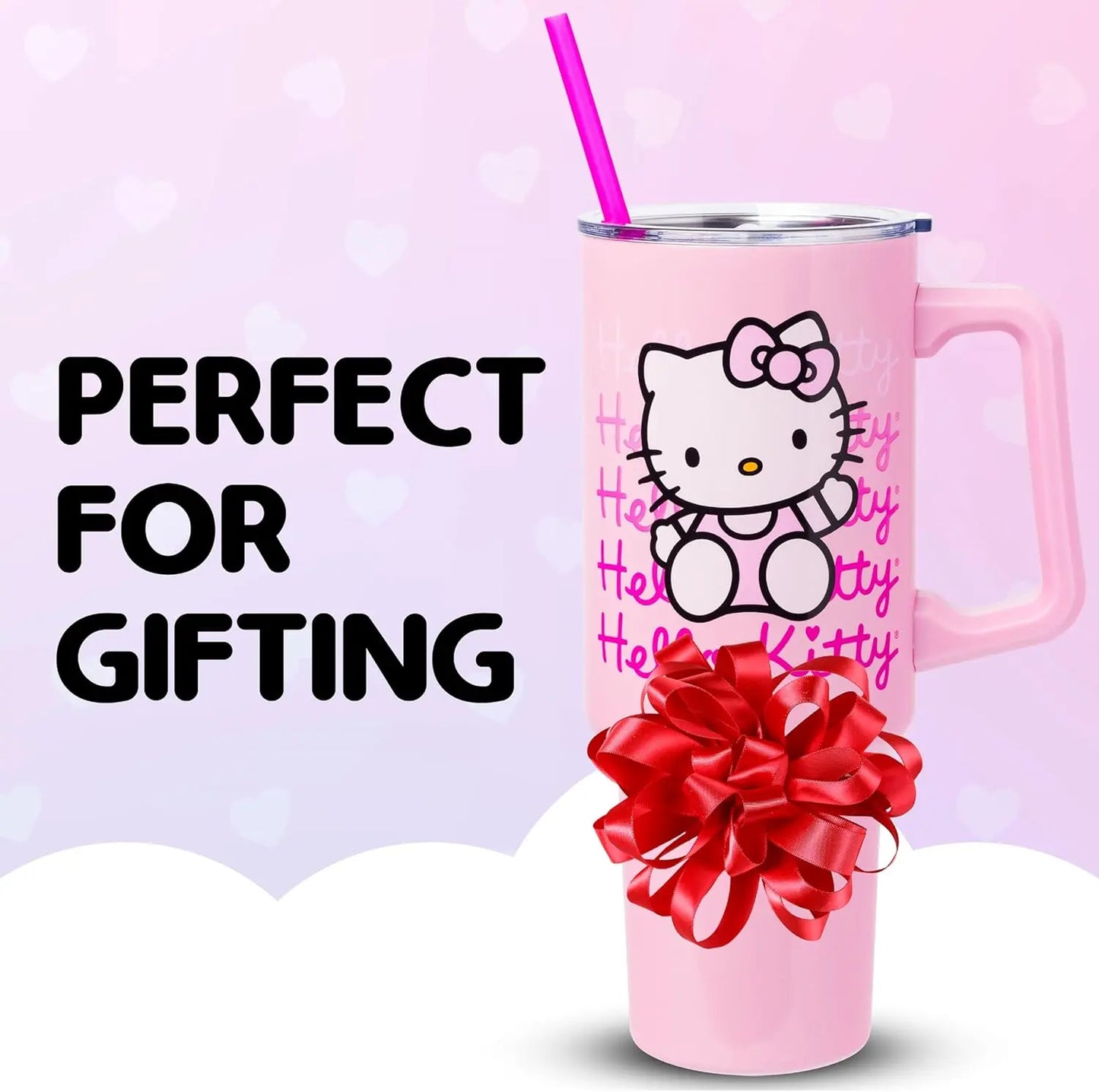 Silver Buffalo Sanrio Hello Kitty Waving Double Walled Stainless Steel Tumbler with Handle and Straw, Fits in Standard Cup Holder, 40 Ounces My Store